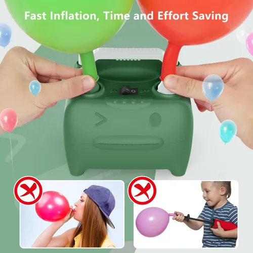 Miniatura 4 de OWill Balloon Pump Electric, Balloon Inflator Electric Air Pump, Portable Dual Nozzle Balloons Air Pump Electric 600W Blow Machine for Party Verde
