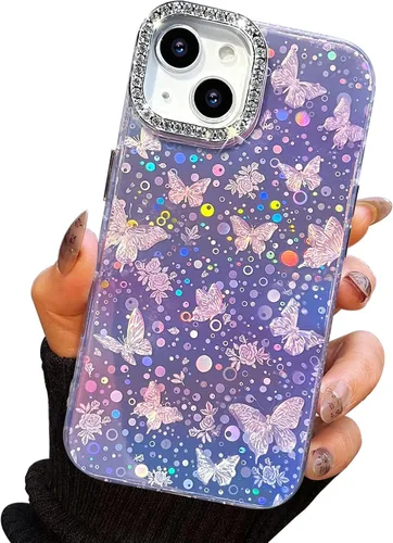 Miniatura 27 de I-MGAE-IN-AR Funda compacta para iPhone 11, diseño de mariposa, marco de protección de lente de cámara con diamante 3D, bonitas fundas protectoras