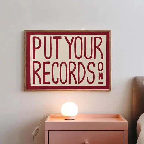 Miniatura 3 de Impresión artística retro para pared, póster "Put Your Records On", arte de pared moderno de mediados de siglo, impresión Put Your Records pintada a