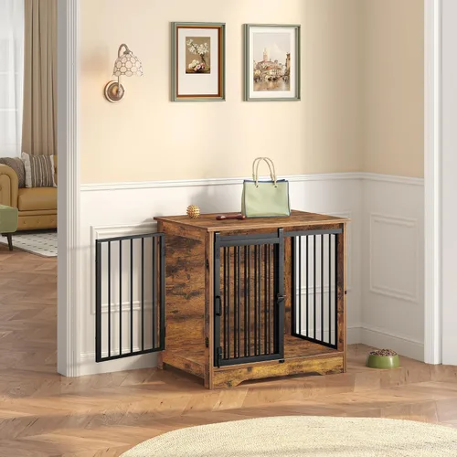 Miniatura 7 de Hzuaneri Mueble de jaula para perros de 27.2 pulgadas con puerta de granero, perrera resistente para interiores con 2 puertas, mesa auxiliar