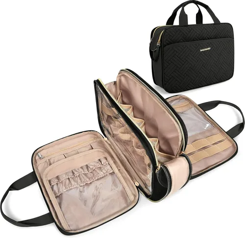 Miniatura 13 de BAGSMART Neceser grande, organizador de maquillaje de viaje, resistente al agua, bolsa de cosméticos para maquillaje, bolsa de viaje