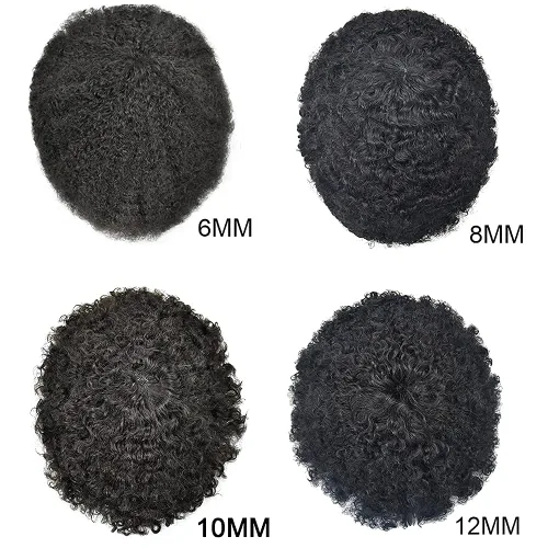 Miniatura 4 de Tupé rizado afro para hombres negros, base de poliéster completa, unidad de cabello fino 100% virgen humano rizado, unidades de repuesto