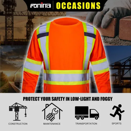 Miniatura 7 de FONIRRA Paquete de 3 camisetas de seguridad de manga larga reflectantes de alta visibilidad, camisas de trabajo de construcción ANSI Clase 3