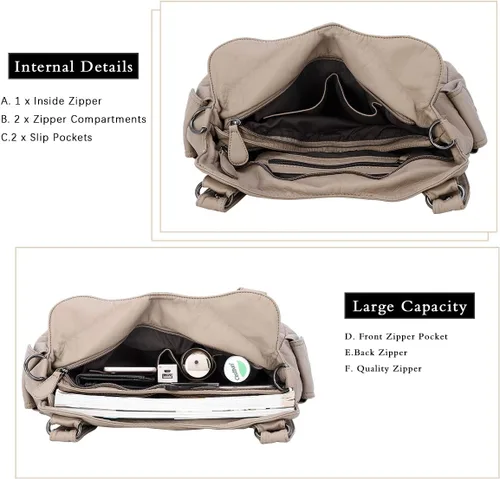Miniatura 119 de Angel Barcelo - Bolsa de hombro amplia para mujer, diseño Hobo, cuero lavado