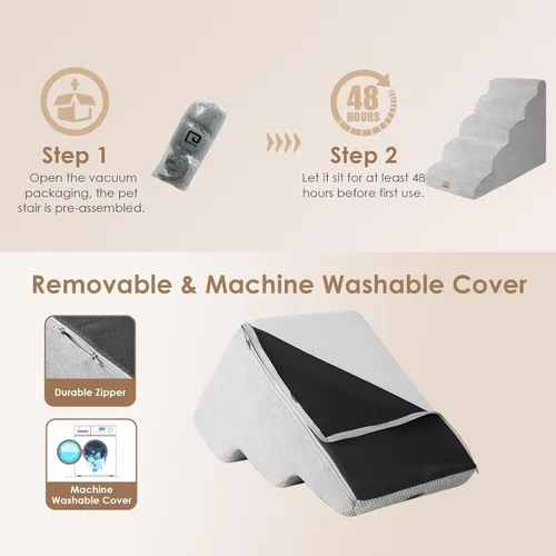 Miniatura 6 de EHEYCIGA Escaleras curvas para perros para camas altas de 57.97 cm de altura, 5 escalones para perros pequeños y gatos, escaleras para mascotas