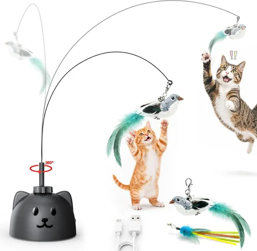 CATPICK Juguetes interactivos para gatos de interior, juguete eléctrico automático de plumas de pájaro volador – El mejor juguete de enriquecimiento