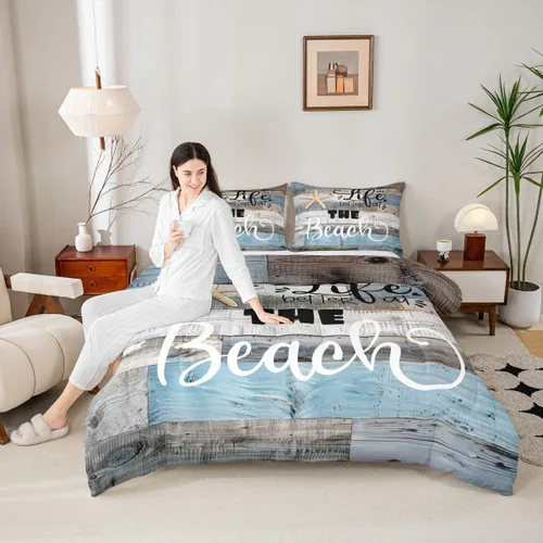 Miniatura 16 de Juego de edredón Lake House tamaño Twin, juego de ropa de cama náutica de navegación con ancla de 2 piezas para decoración de habitación de niños