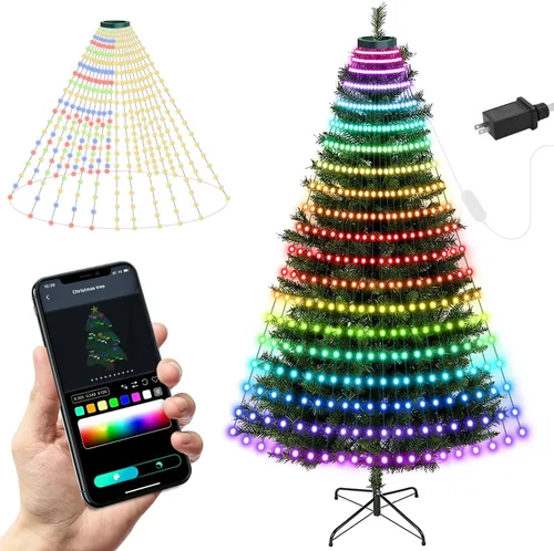 Miniatura 8 de Luces de cadena para árbol de Navidad con aplicación inteligente Ring, 200 luces LED cascada, impermeables IP65, modos múltiples con mando a