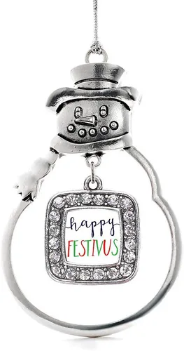 Miniatura 198 de Inspired Silver - Adorno de rodillo de reina - Adorno cuadrado de plata con muñeco de nieve con joyas de circonita cúbica