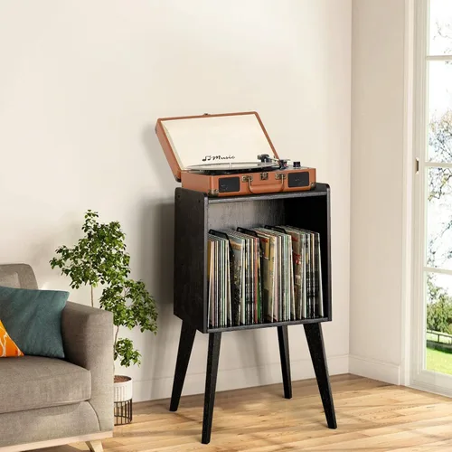 Miniatura 2 de Gannyfer Soporte para tocadiscos: soporte de almacenamiento de discos de vinilo de mediados de siglo con capacidad para hasta 160 álbumes, estante