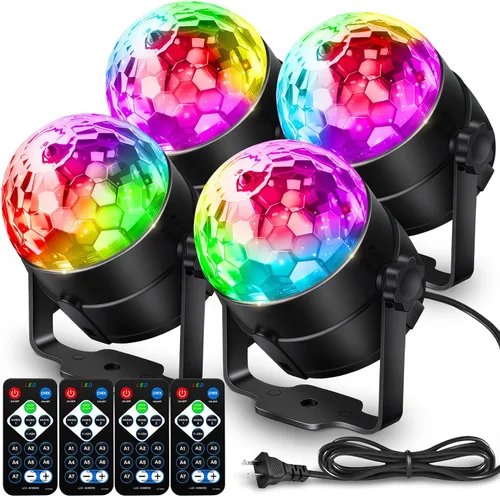 Miniatura 11 de Luces de fiesta de bola de discoteca para DJ, activadas por sonido, con control remoto, lámpara estroboscópica, 7 modos, luz de escenario