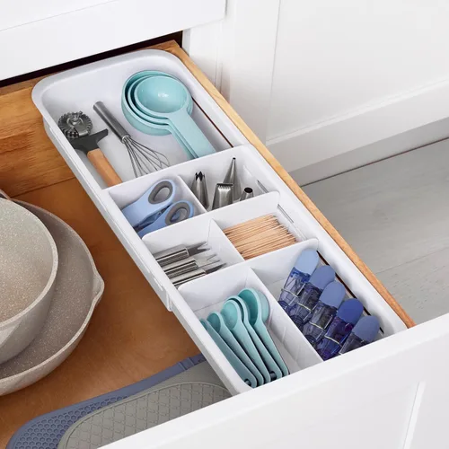 Miniatura 10 de YouCopia DrawerFit - Cajonera deslizante, organizador de almacenamiento de cocina expandible y ajustable, color blanco moteado