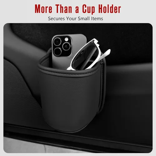 Miniatura 6 de Organizador de cuero para tazas de automóvil (paquete de 2) Portavasos con clip antideslizante para asiento trasero, puerta lateral del automóvil