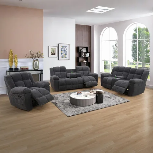 Miniatura 31 de Juego de sofá reclinable para muebles de sala de estar, juego de sofá y silla reclinable de pana verde, tela manual, sofá reclinable de 3 plazas