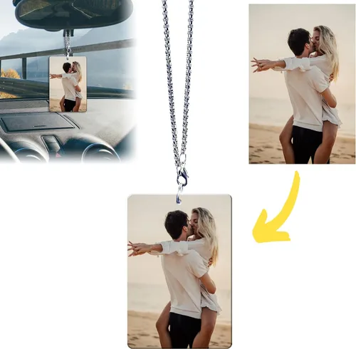 Miniatura 7 de Ornamento colgante personalizado para espejo retrovisor de coche con foto - Colgante de coche de acrílico personalizado con imagen (Rombo)