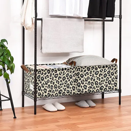 Miniatura 8 de Leopard Pattern Cream Black Storage Baskets Storage Cubes Organizer with Handles Books Towels and Clothes for Shelves Closet Books cajas