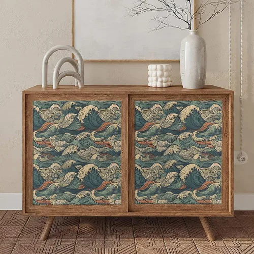 Miniatura 5 de MuralPeel Vintaje Japonés Olas del Mar Azul/Amarillo Mosaico Papel pintado Autoadhesivo para Despegar y Pegar