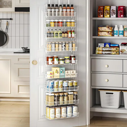 JKsmart Organizador de especias de 9 niveles con gancho para puerta, montaje en pared y capacidad extra grande para despensa – Diseño elegante en