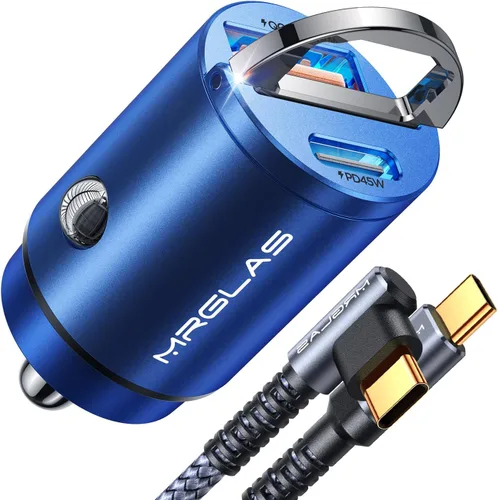 Miniatura 11 de MRGLAS Cargador de coche rápido para iPhone 17/16 de 90 W, cargador de coche USB C con cable tipo C, PD45W y QC45W, ajuste empotrado, todo metal
