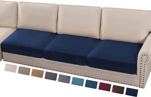 Miniatura 42 de PrinceDeco Funda marrón para muebles, 2 fundas de cojín elásticas de terciopelo para cojines individuales, aptas para mascotas, se mantiene en su