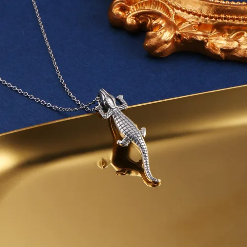 Miniatura 2 de DAOCHONG Collar con colgante de plata de ley S925 con diseño de animales delicados, lagarto, tiburón, cocodrilo, murciélagos, para mujeres, hombres