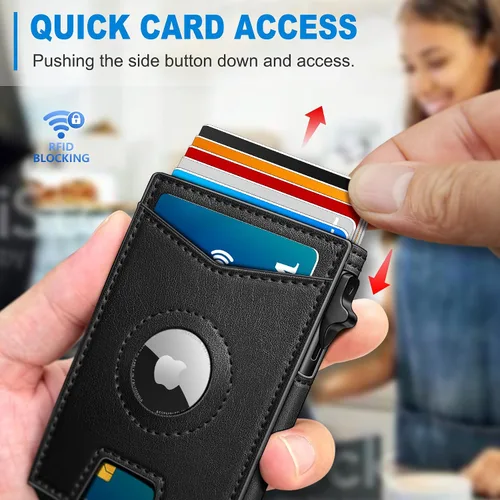 Miniatura 5 de miyozi Airtag - Cartera para hombre con clip para dinero, 9 tarjetas, con ventana de identificación, bloqueo RFID, funda de metal, cierre magnético