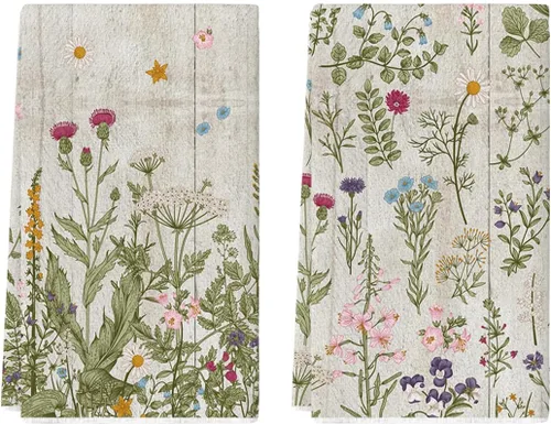 Miniatura 9 de Artoid Mode Toallas de Cocina con Flores Silvestres, Toallas de Cocina de Hojas de 18x26 Pulgadas, Toallas de Mano para Decoración Festiva, Juego