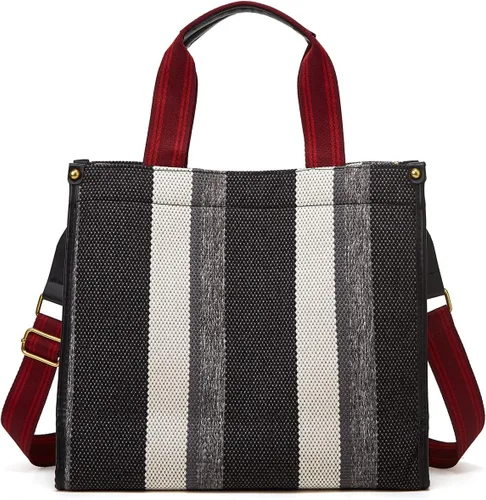 Miniatura 3 de Bolso de mano Hobo para mujer, bolso de hombro de lona, bolso cruzado elegante, bolso grande, color a rayas de contraste