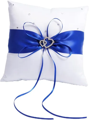 QIRMIZI Almohada de anillo, cojín de perlas, soporte de anillo para playa, boda, ceremonia de boda, propuesta, azul, blanco, R04 (paquete de 1)