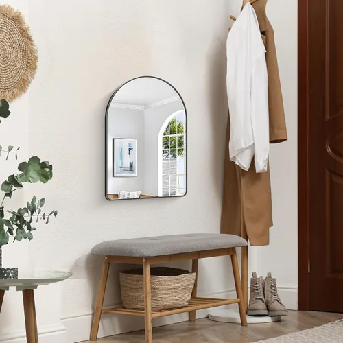 Miniatura 3 de FORBATH Espejo de baño arqueado de 16 x 24 pulgadas, espejo de baño negro montado en la pared, moderno marco de aleación de aluminio, espejo de arco