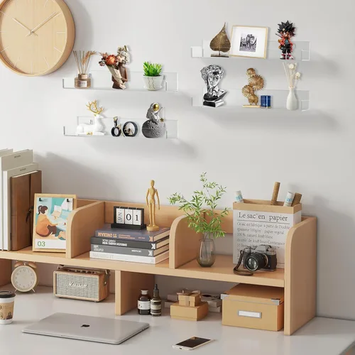 Miniatura 5 de Estante de especias acrílico transparente montado en la pared, estante flotante de 15 pulgadas con protectores de extremo extraíbles para armario