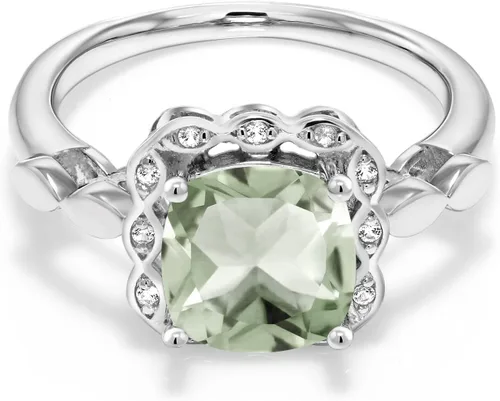 Miniatura 42 de Gem Stone King Anillo de compromiso de plata de ley 925 de 0.315 in con piedra natal y zafiro blanco creado Anillo de compromiso de boda