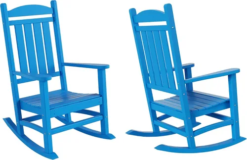 Miniatura 33 de HDPE Laguna Silla mecedora Adirondack de polietileno para exteriores (juego de 2), color negro