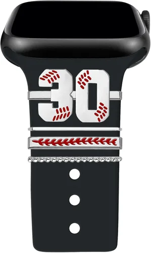 Miniatura 21 de Dijes de reloj de béisbol con números para niños de 00 a 30 atletas de números decorativos compatibles con accesorios de Apple Watch de 1.772 in