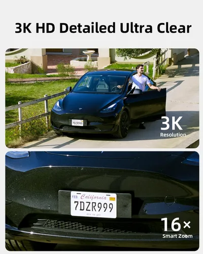 Miniatura 3 de Noorio Cámara de seguridad con cable 3K para exteriores, cámara de grabación de 5 GHz 5MP 24/7 para seguridad del hogar, con alertas de luz sonora