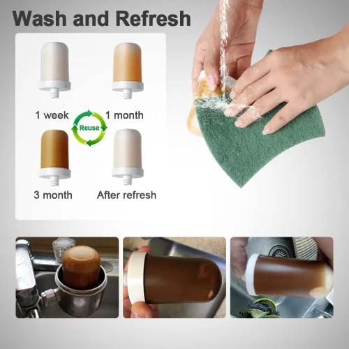 Miniatura 4 de Filtro de agua de acero inoxidable para grifo de fregadero, filtro reutilizable de lavado para refrescar, NSF/ANSI 42 y 53 con rotación de 360°