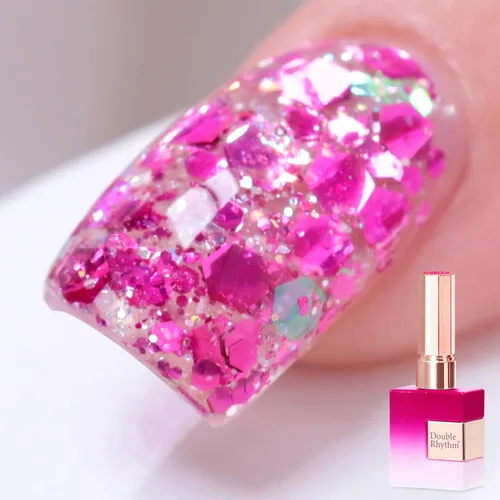 Miniatura 7 de Double Rhythm Esmalte de gel con purpurina de nieve de 0.5 fl oz, color holográfico reflectante para arte de uñas, salón de manicura y bricolaje