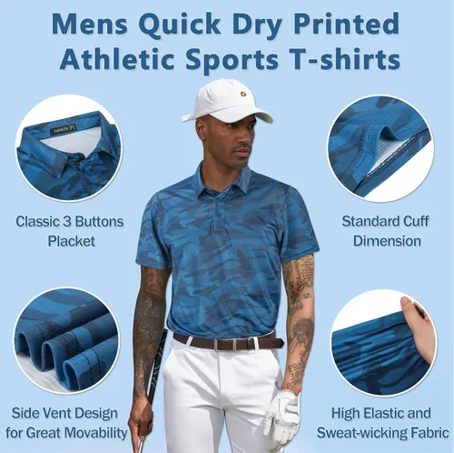 Miniatura 44 de TAPULCO Camisetas tipo polo de secado rápido para hombre, diseño de camuflaje, atléticas, ligeras, transpirables, casuales, para golf