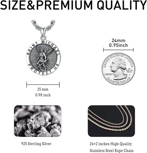Miniatura 86 de CEKAMA - Collar de plata de ley 925 con dije de amuleto para hombres y mujeres, con cadena de 0.098 in, 22 pulgadas + 2 pulgadas