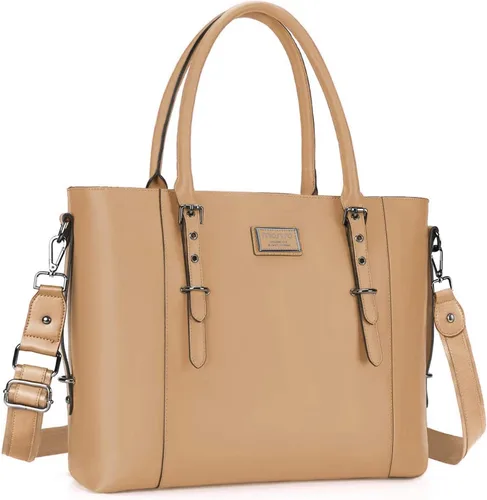 Miniatura 14 de MOSISO Bolso de mano de piel sintética para laptop para mujer (15-16 pulgadas), impermeable, de gran capacidad, maletín de trabajo de negocios