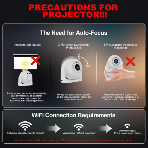 Miniatura 7 de Mini proyector de enfoque automático con aplicaciones integradas, proyector portátil con WiFi y Bluetooth, proyector de techo Keystone automático