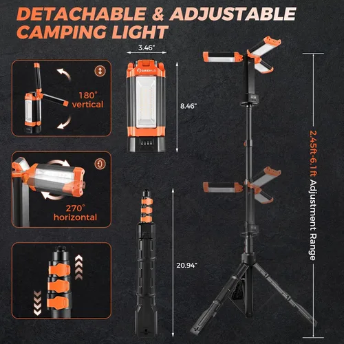 Miniatura 3 de SakerPlus Luz portátil para campamento, linterna telescópica de campamento de 14000 mAh con fuente de alimentación recargable, lámparas magnéticas