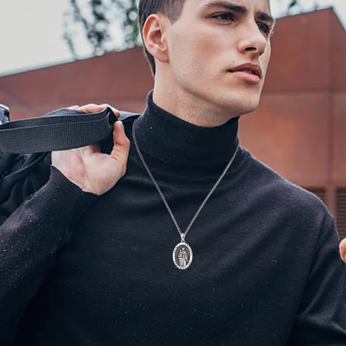 Miniatura 541 de Collar con colgante de plata de ley 925 con medalla de San Patrón, joyería religiosa para hombres y mujeres, con cadena de acero inoxidable 316L