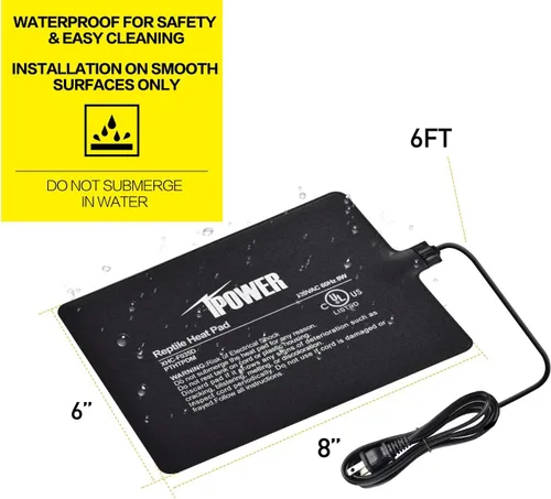 Miniatura 4 de iPower Almohadilla de calor para reptiles de 6 x 8 pulgadas, 8 W, calentador de terrario para animales pequeños