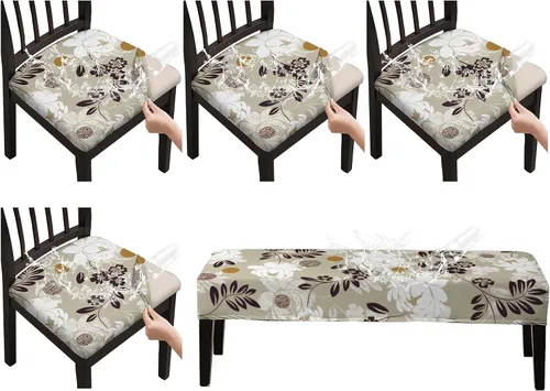 Miniatura 18 de CALBODE Juego de 4 fundas de asiento impermeables para sillas de comedor con funda elástica de tela jacquard, fundas extraíbles y lavables
