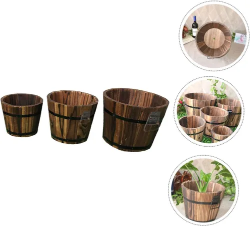Miniatura 6 de Maceta de madera para suculentas, 3 piezas, macetero grande para suculentas, para exteriores, macetas redondas rústicas, macetas de madera rústicas