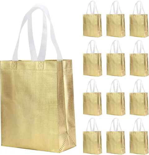 Miniatura 15 de 12 unidades de bolsas de regalo reutilizables no tejidas con asas para recuerdos de fiesta de 8 pulgadas de ancho x 4 pulgadas de largo x 10 Mix