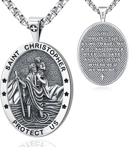 Miniatura 264 de Odinstone Collar de plata de ley 925 con medalla de San Miguel/San Cristóbal/San Benito/Crucifijo de Jesús/San Uriel/Arcángel Rafael para hombres