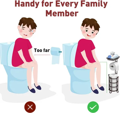 Miniatura 3 de Soporte para papel higiénico, dispensador de rollo de papel higiénico con estante para almacenamiento de baño, sostiene megarrollos de reserva