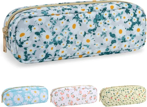 Miniatura 67 de izuzta Bolsa de maquillaje pequeña de nylon para bolso, linda bolsa de cosméticos con cremallera, bolsa de maquillaje preppy, Azul, Mini 2-Azul